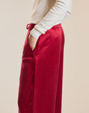 Red Silk Wide Leg Snaps Pants 