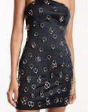 Black Strapless Ring Embellished Mini Dress