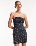 Black Strapless Ring Embellished Mini Dress