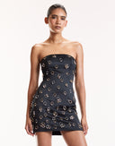 Black Strapless Ring Embellished Mini Dress