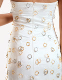 White Strapless Ring Embellished Mini Dress