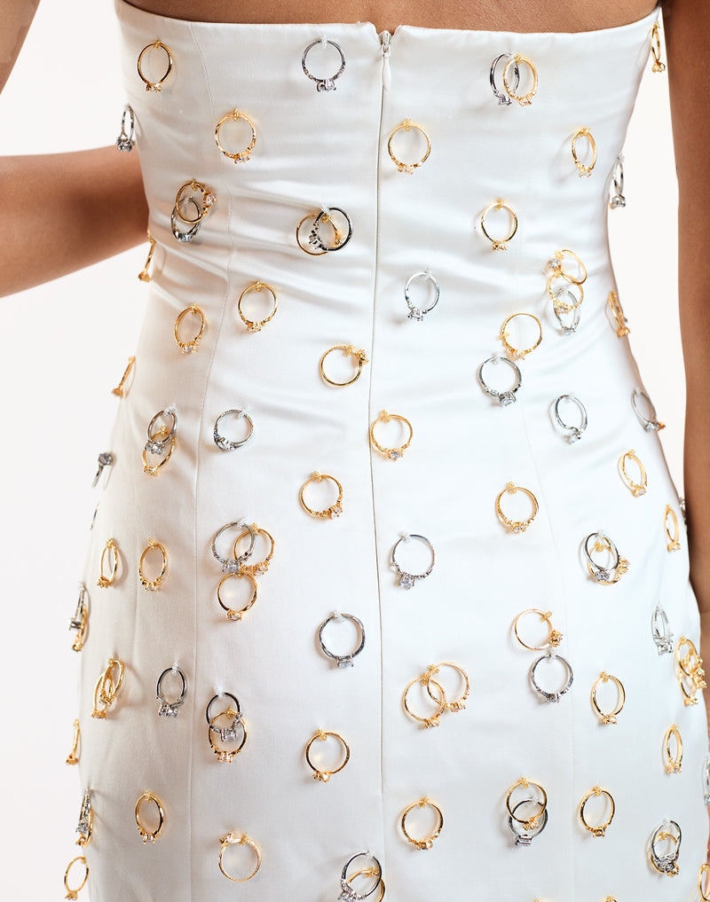 White Strapless Ring Embellished Mini Dress
