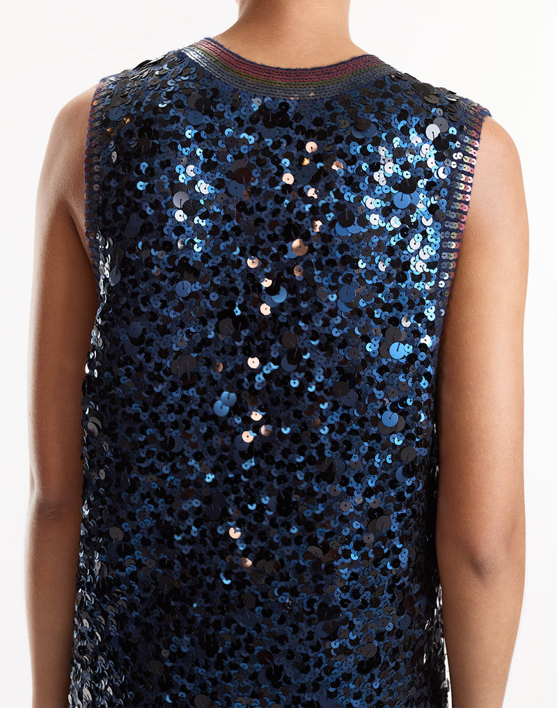 Navy Sequin Knit Mini Dress