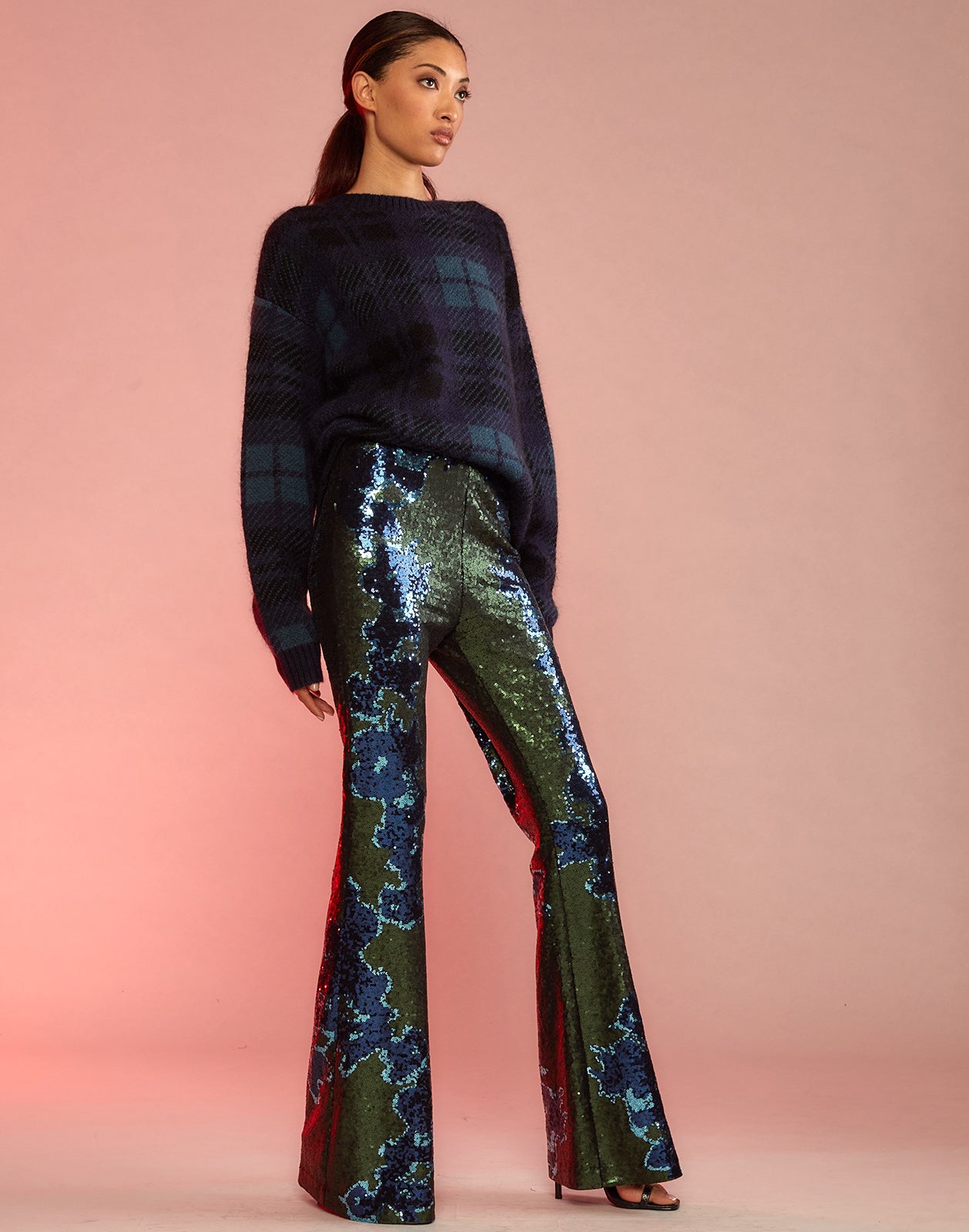 Velvet Sequin Fit & Flare Tailored Trousers | boohoo