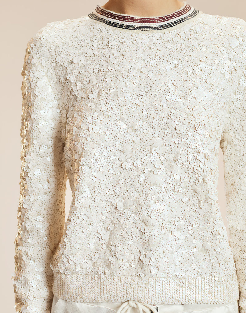 White Sequin Crewneck Sweater