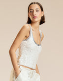 White Sequin Racer Knit Tank 