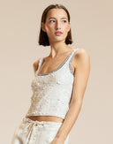 White Sequin Racer Knit Tank 