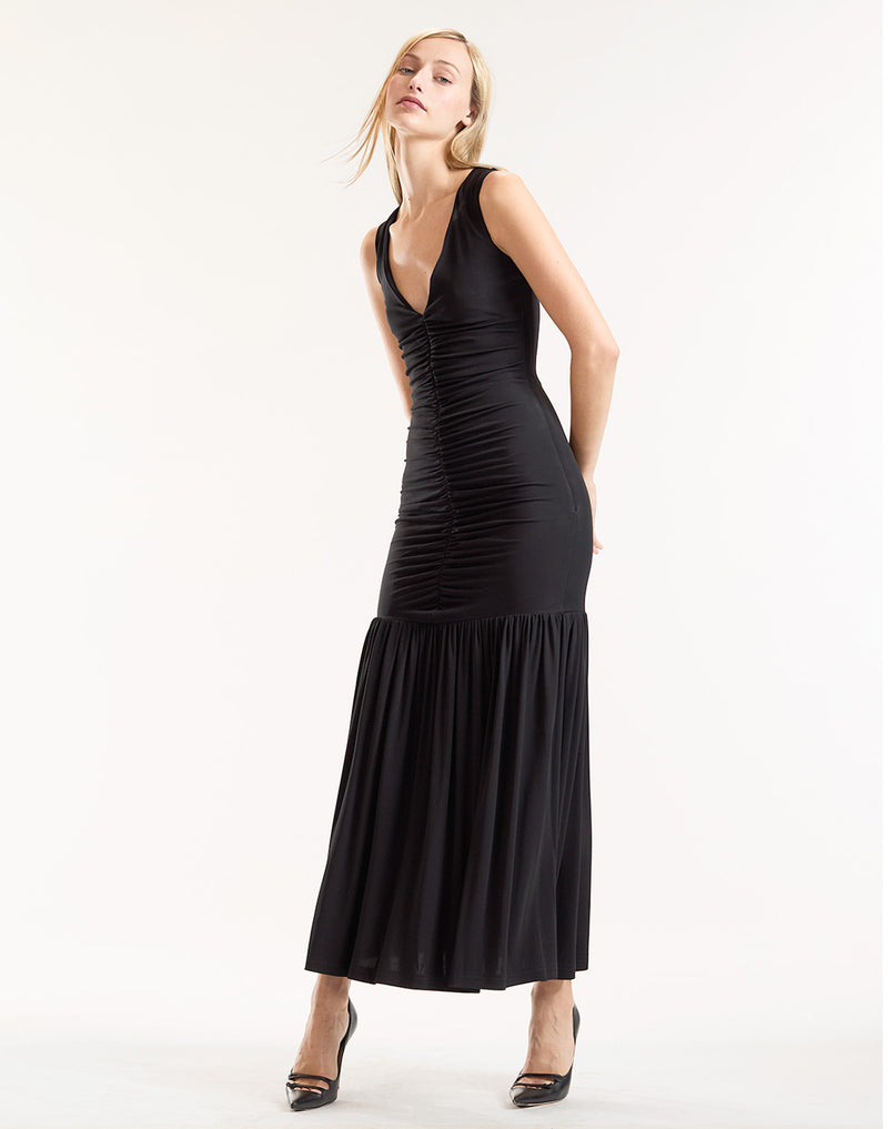 Cynthia Rowley Sloane Black Ruched Matte Jersey Dress