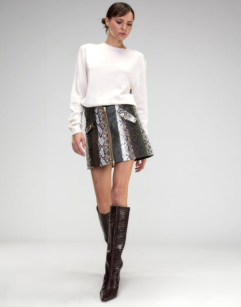 Snake-Embossed Vegan Leather Skirt