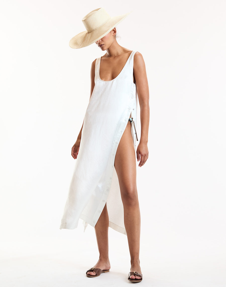 White Midi Snap Dress
