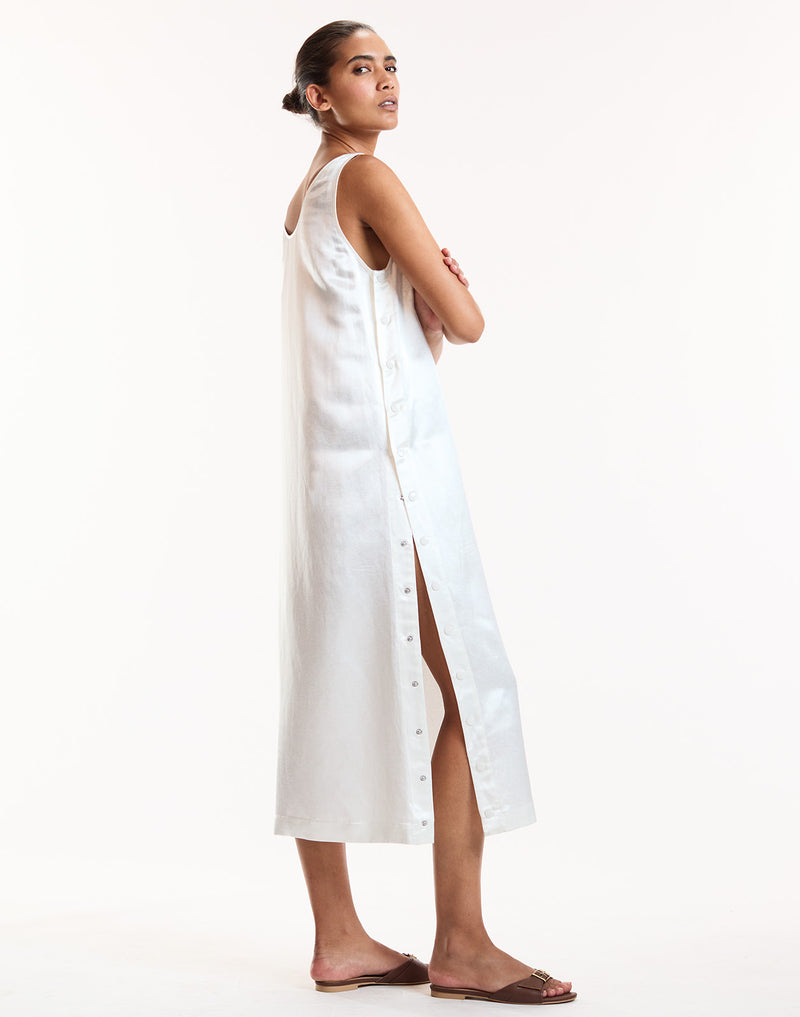 White Midi Snap Dress