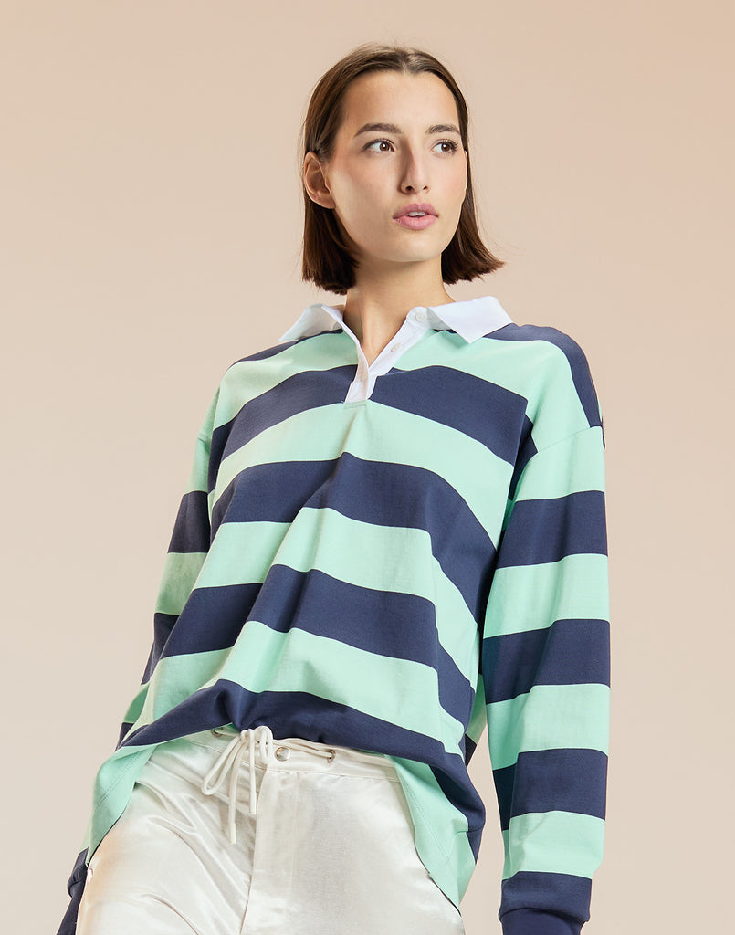 Striped Rugby in Navy Mint 
