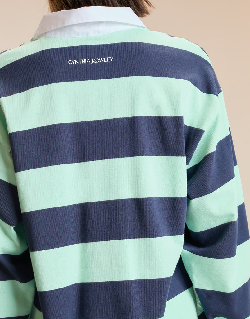 Striped Rugby in Navy Mint 