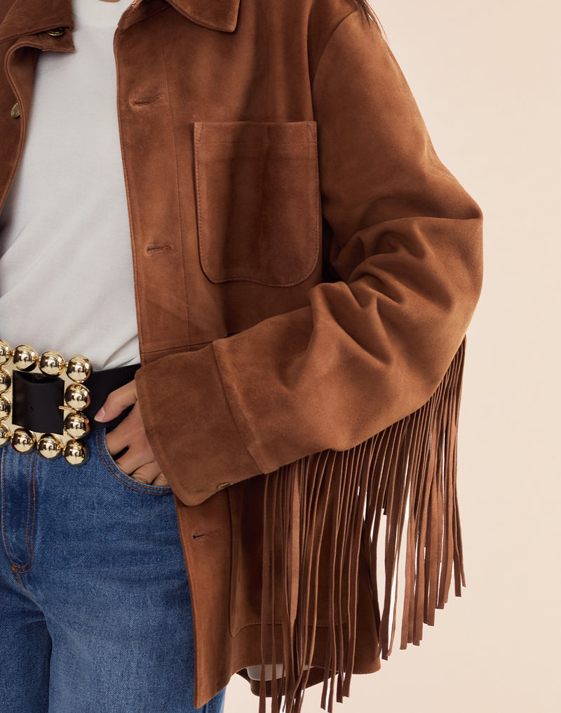 Cynthia Rowley Westward Fringe Suede Jacket