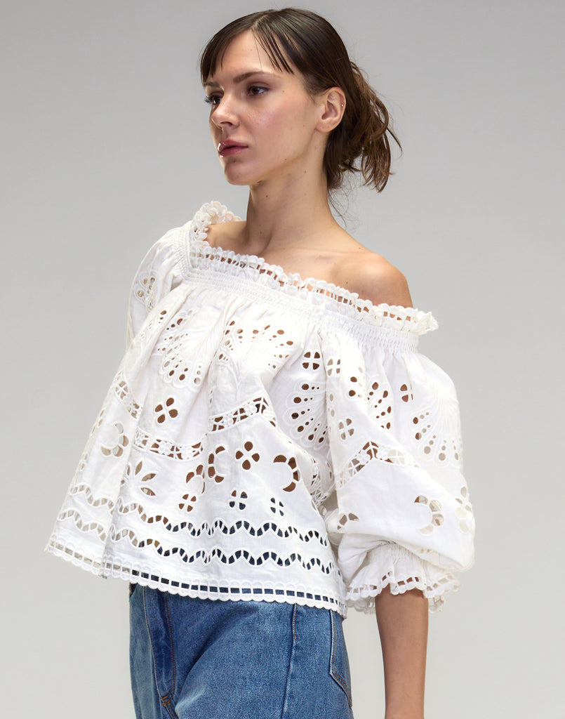 Eva Embroidered Linen Blouse