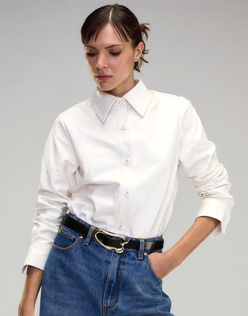 Cynthia Rowley The London Leather Button Up Shirt 