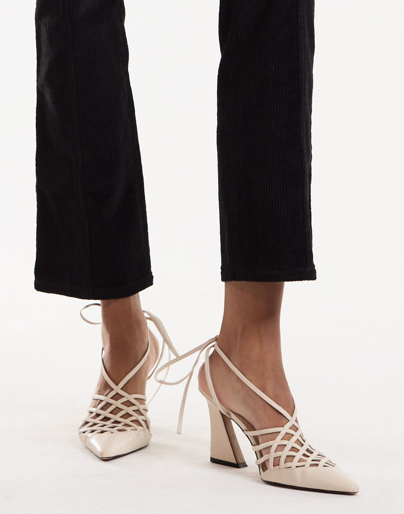 White Lace-Up Cage Slingback Heel 