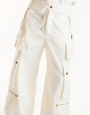 METALLIC PINSTRIPE CARGO PANTS