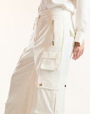 METALLIC PINSTRIPE CARGO PANTS