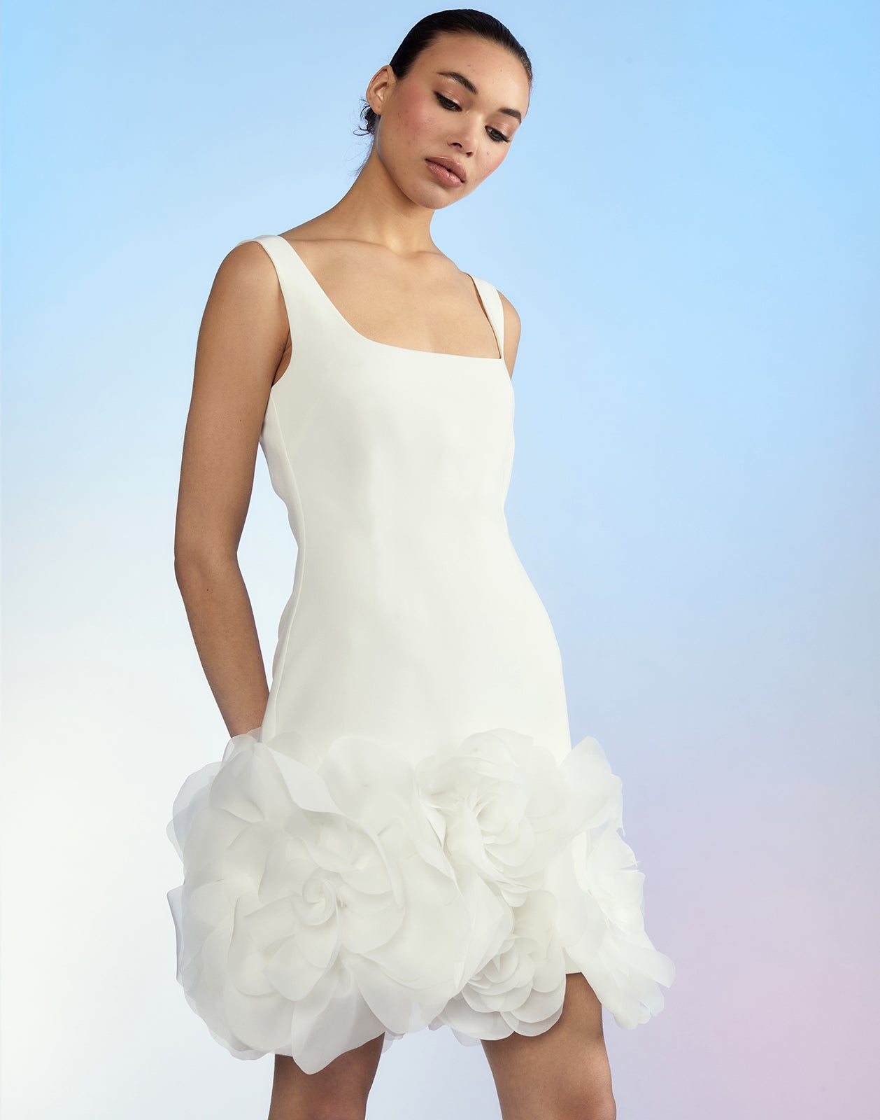 White Lace-Up Dress - White Floral Dress - Chiffon Midi Dress - Lulus