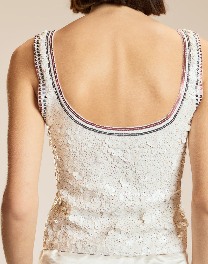 White Sequin Racer Knit Tank 