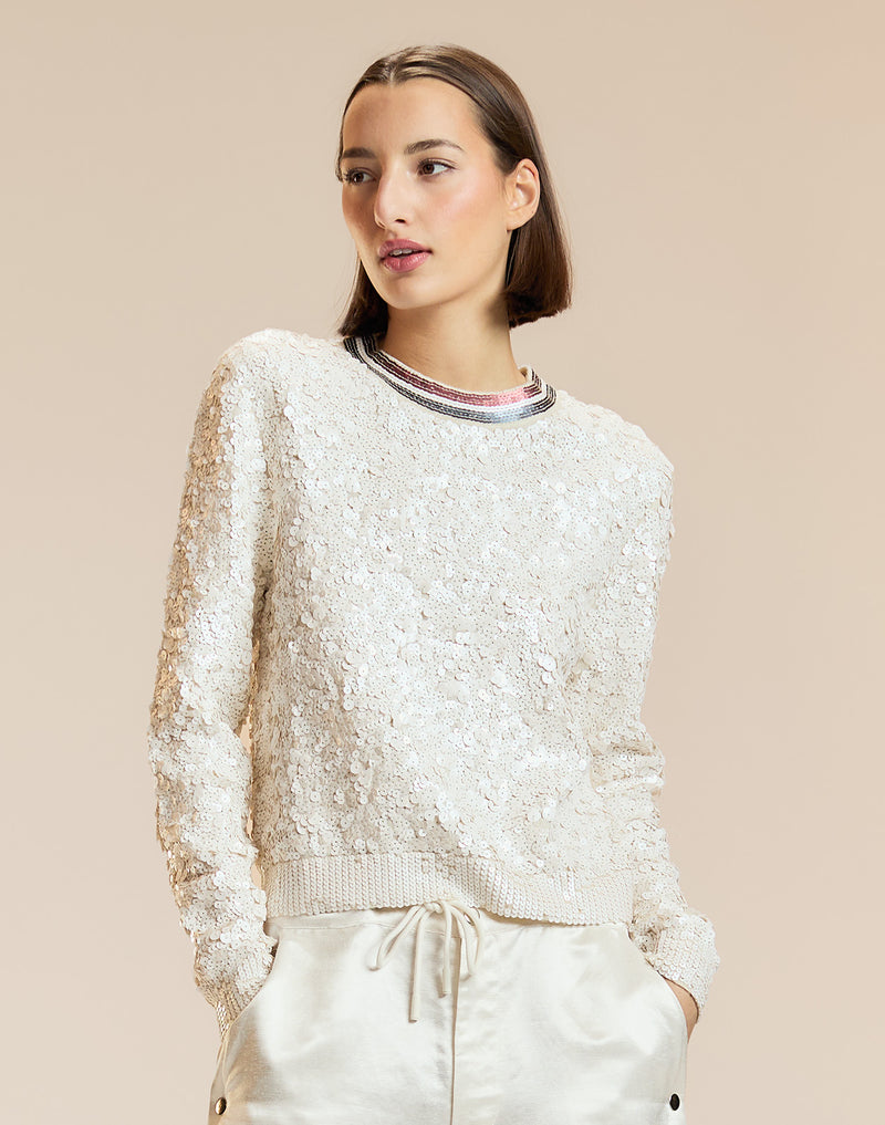 White Sequin Crewneck Sweater