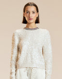 White Sequin Crewneck Sweater