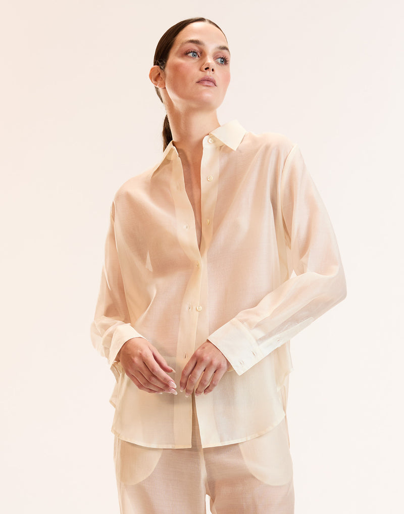 White Sheer Button Up Top