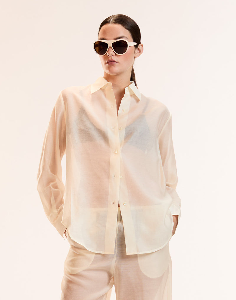White Sheer Button Up Top