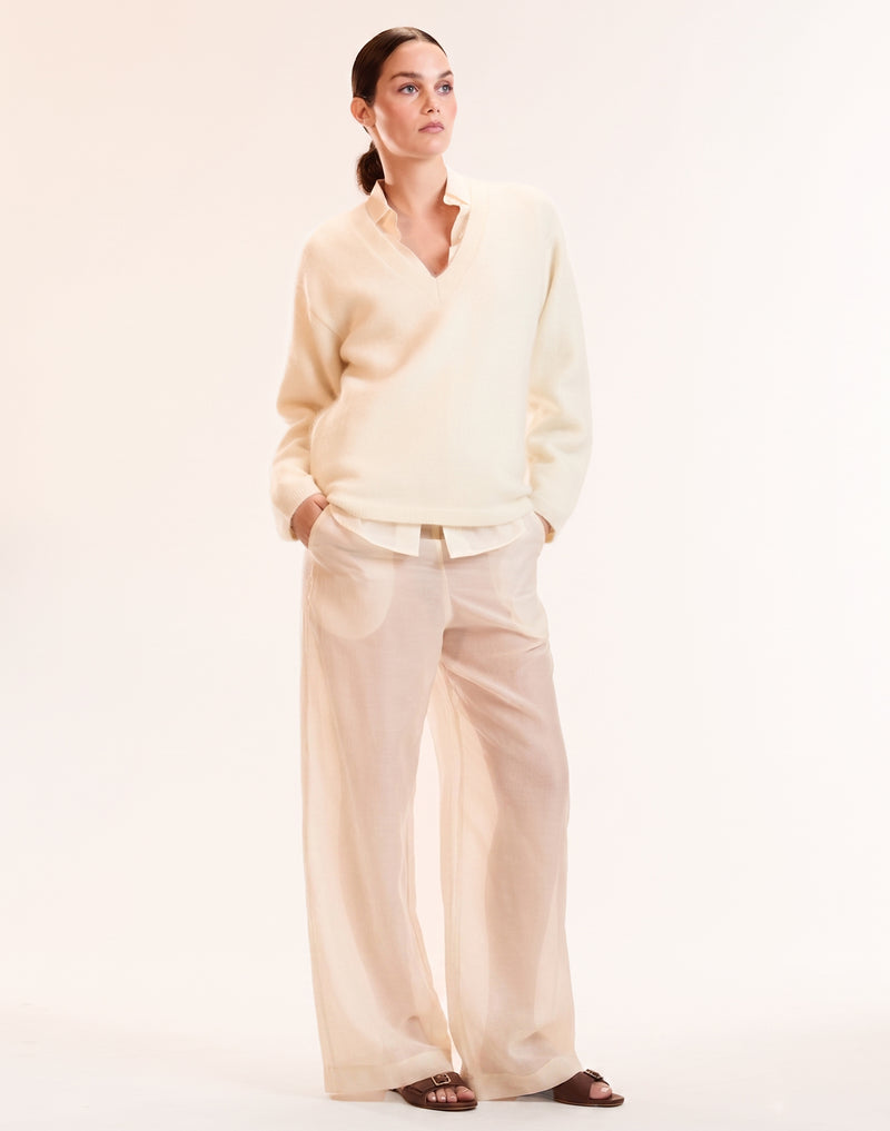 Ivory Sheer Wide Leg Pant 