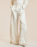 White Silk Wide Leg Snaps Pants 