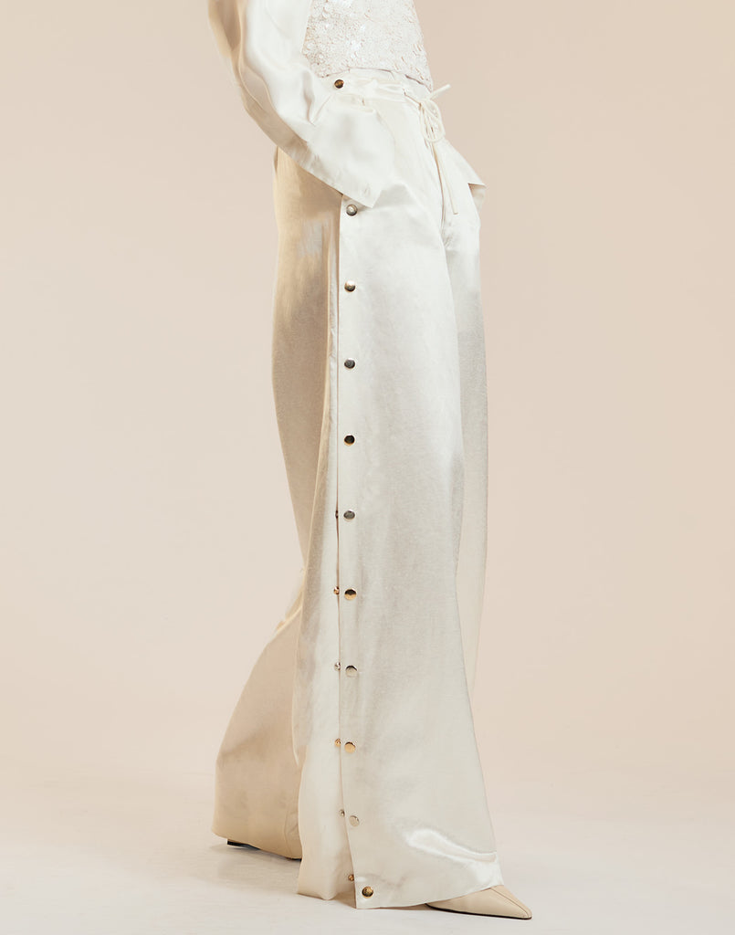 Wide Leg Snaps Pants in White