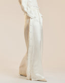 White Silk Wide Leg Snaps Pants 