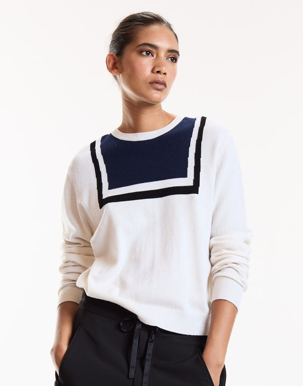 White Nautical Crewneck Sweater
