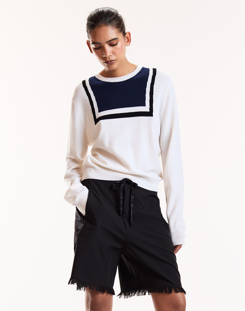 White Nautical Crewneck Sweater
