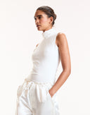 White Sleeveless Fitted Turtleneck 