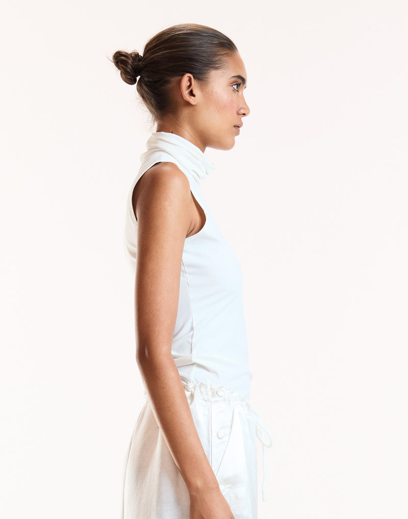 White Sleeveless Fitted Turtleneck 