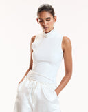 White Sleeveless Fitted Turtleneck 