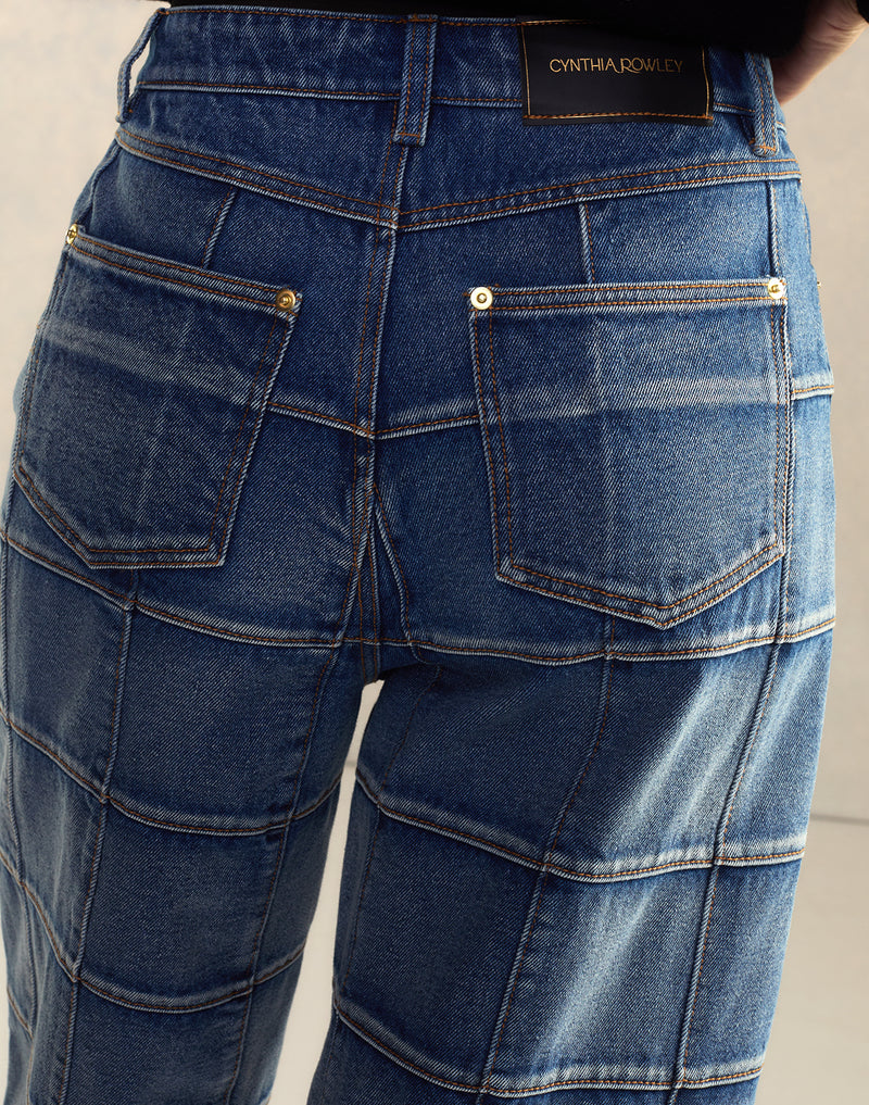 Cynthia Rowley Windowpane Wide-Leg Jeans
