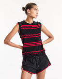 Black Nylon Shorts with Red Trim 