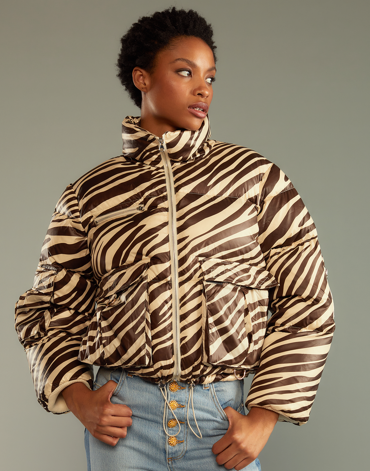 Zebra Down Puffer Jacket Cynthia Rowley