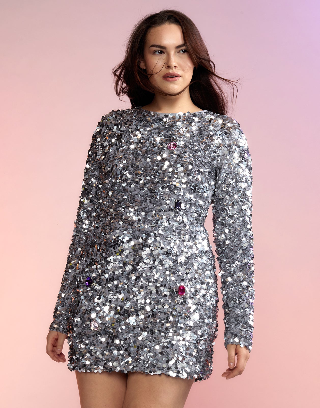 Buy Silver Tulle Embroidered Sequin Work Plunge Neck Dress For Women by  Shehlaa Khan Online at Aza Fashions.
