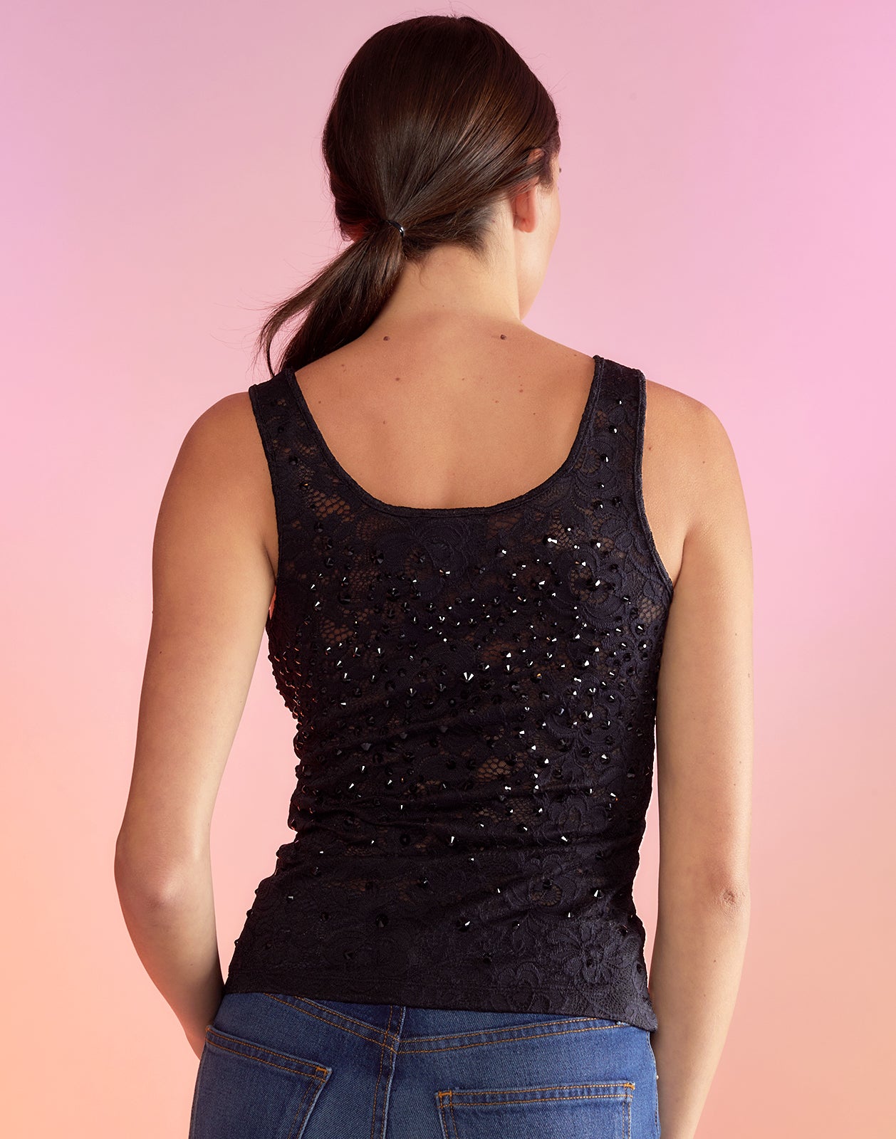 Crystal Lace Mesh Tank Top