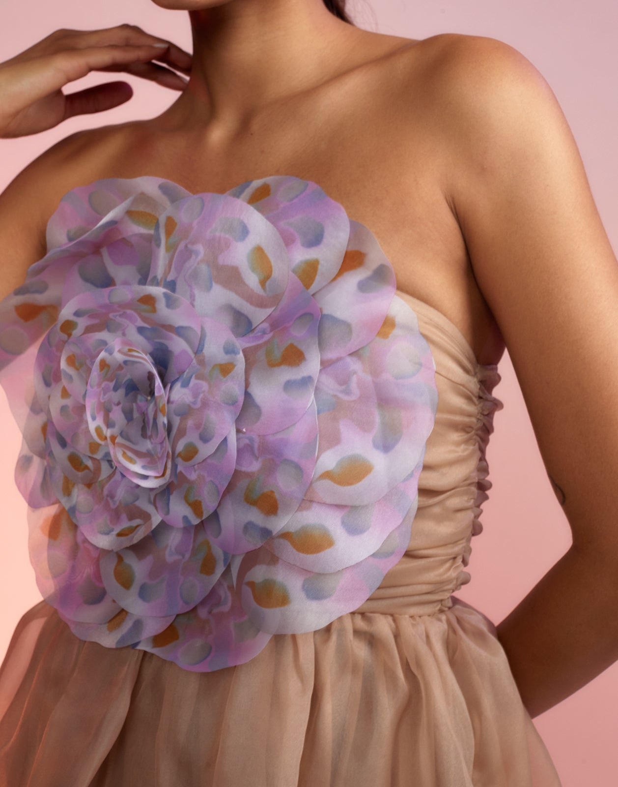 Organza Flower Strapless Dress