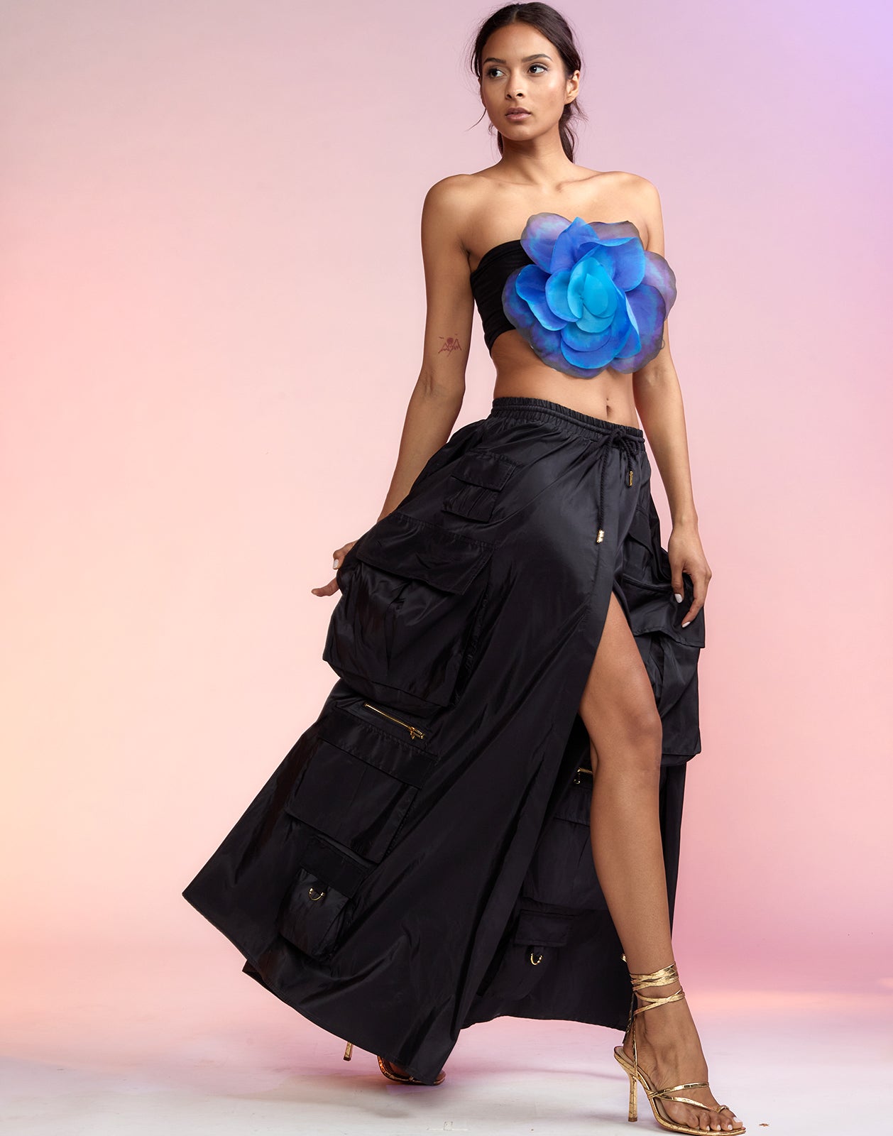 Black taffeta maxi skirt Clearance