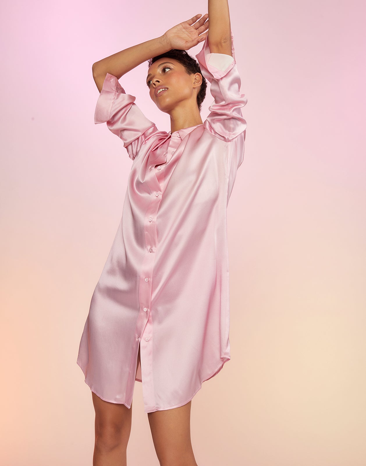 Cynthia Rowley | Silk Charmeuse Shirt Dress | Xs | Pink