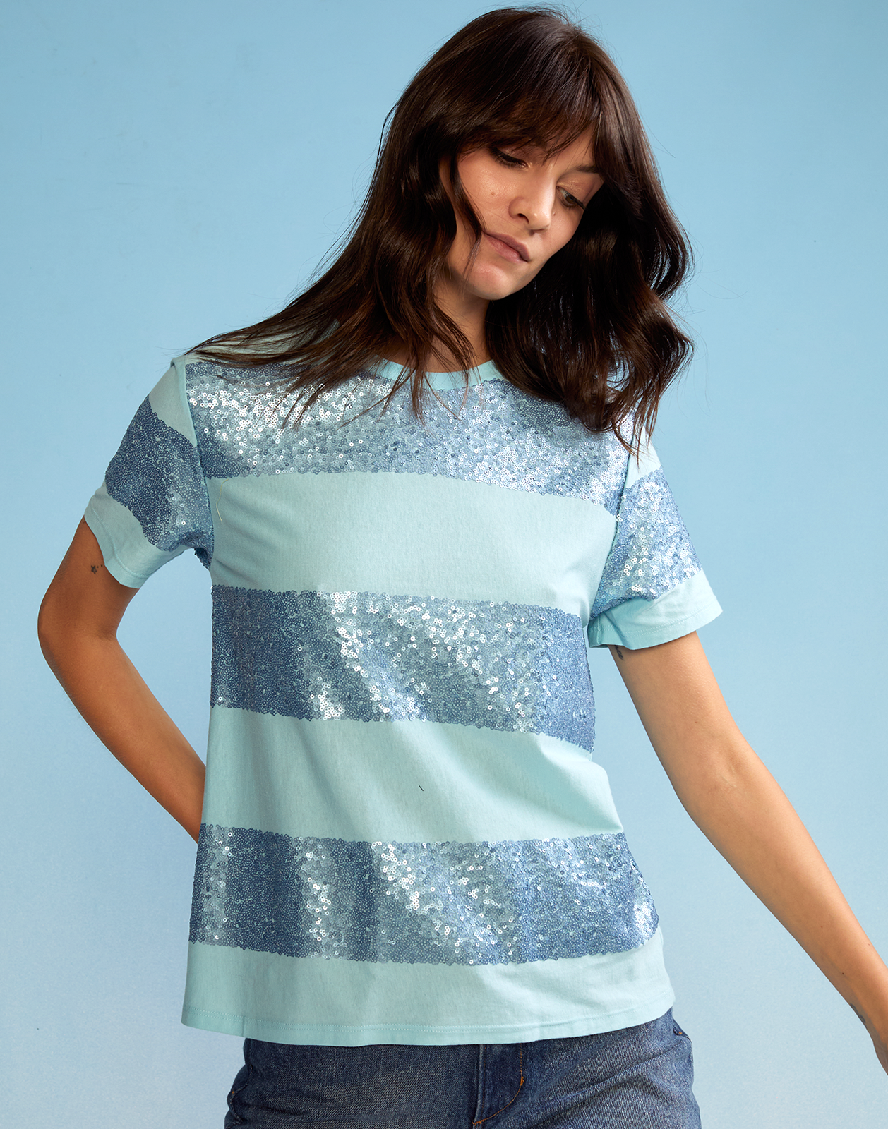 White sequin t sales shirt