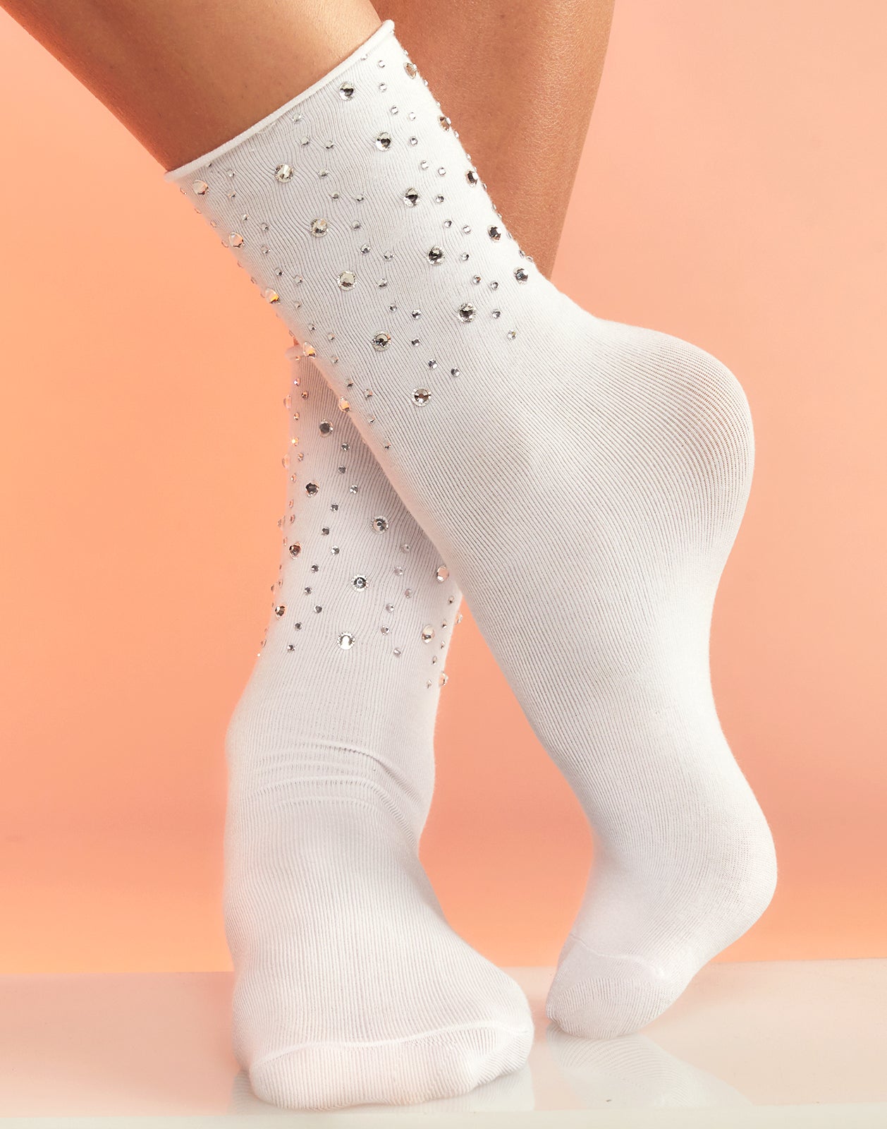 Sheer Short Socks with Rhinestones